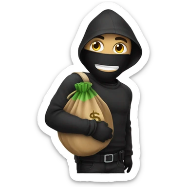 Robber emoji with a moneybag on shoulder sticker