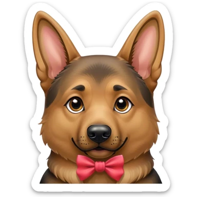 German shepherd with a bow sticker