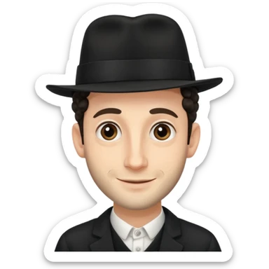 Jewish man with black hat and side curls, gentle smile, respectful and accurate, no exaggerated features sticker