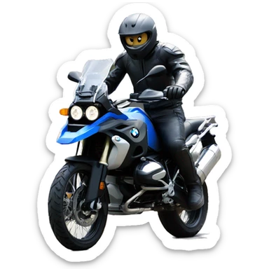 motorcycle bmw gs 1250 black male rider on bike dark hair blue eyes sticker