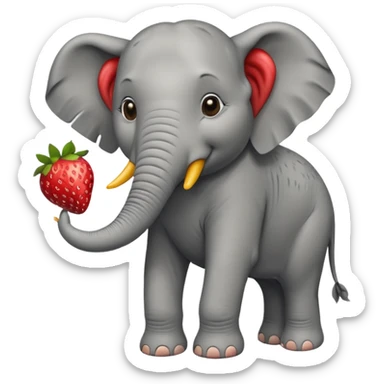 Elephant strawberry feeding birds sticker
