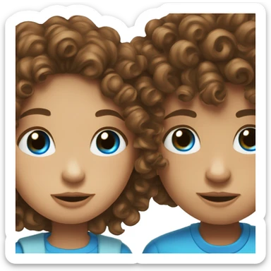 Curly brown hair girl with blue eyes that kiss a boy sticker