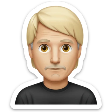 Steve Jobs with blonde hair and a nifty shirt, emoji style sticker