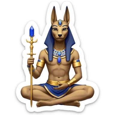 Ancient style lapis adorned rugged anubis young staged formally sitting posed statue  sticker