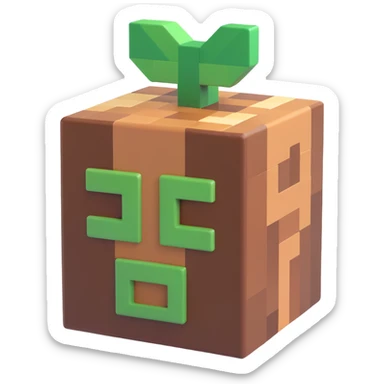 Minecraft support emoji, 3D emoji style, blocky, green and brown colors, inspired by Minecraft game sticker