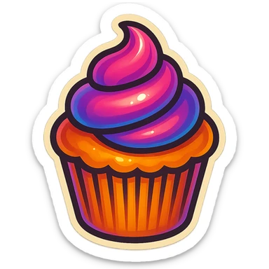 cupcake, bold outlines, vintage vibe sticker