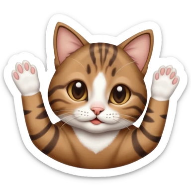 dark brown tabby and white small cat in funny positions upside down with paws covering eyes sticker