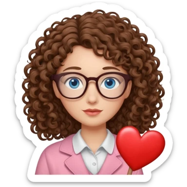 teacher blue eyes glasses curly brown hair long kind valentine hdeart sticker