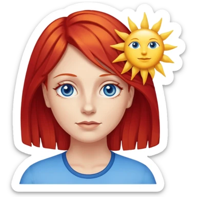 wendy thomas  the clown from gta rp nopixel she has a blue sun on her right eye with three yellow lines below her right eye and bove her left eye. she has bright red hair and light blue eyes sticker