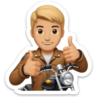 motorcyclist with a thumbs up sticker