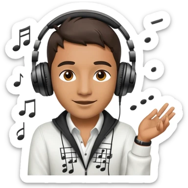 playful DJ with headphones and music notes sticker