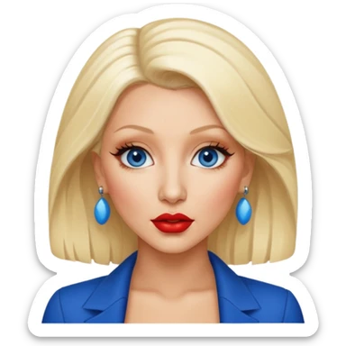 Christina Aguilera blonde hair, blue eyes, red lip sticker