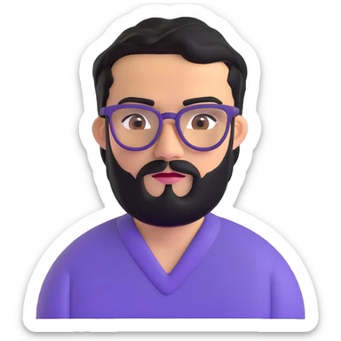 man with medium black beard, black hair, very prominent unibrow, olive tan skin, brown eyes, and glasses sticker