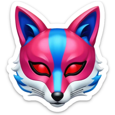 Luminous and neon mask with red, blue and pink fox glow. sticker
