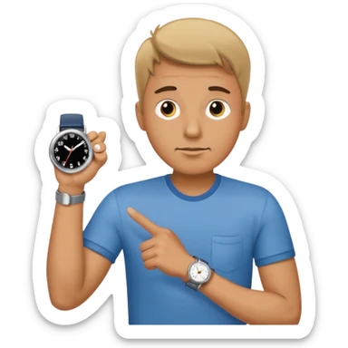 bored man pointing at his watch on his wrist sticker