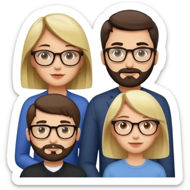 Four people including a man with hair and glasses, a man with a beard and no glasses, a woman with long brown hair and no glasses and a woman with a blonde bob and no glasses sticker