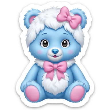 blue girl care bear yeti with bow sticker