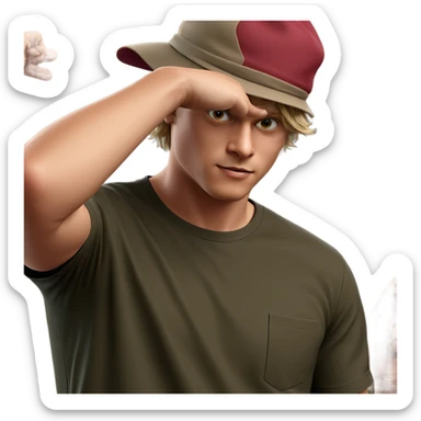 boy in hat wearing shirt sticker