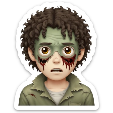 menino com cabelo cacheado e olhos marrons, com aparencia de zumbi sticker