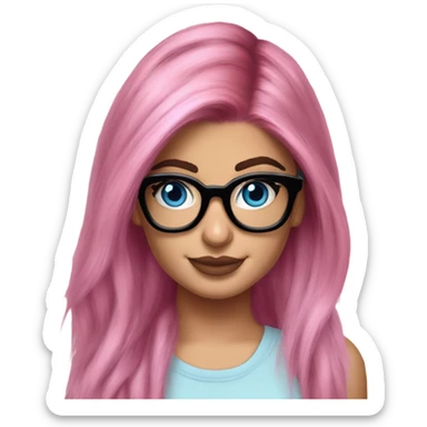 Photo Realistic kylie jenner stylish pink hair BLUE eyes and glasses happy  sticker