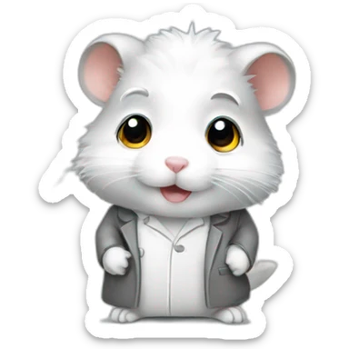 White and grey Hamster scientist sticker