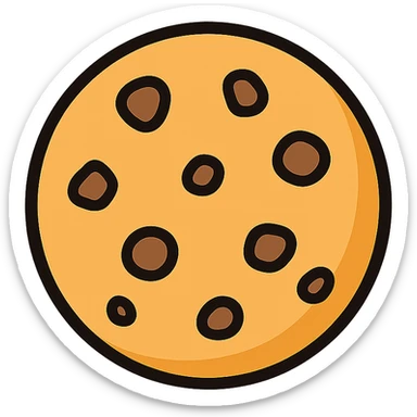 single chocolate chip cookie, classic round shape, golden brown, visible chocolate chips, modern icon style sticker