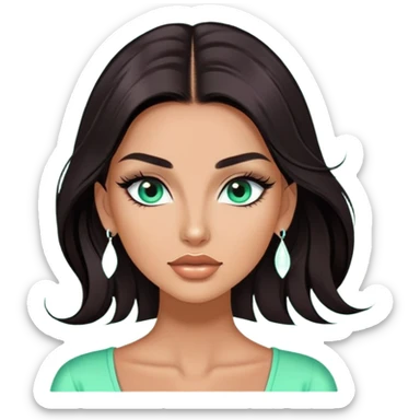 glamorous white fashion model wearing mint green top, with dramatic long eyelashes sticker