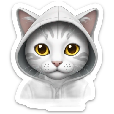 White and grey cat with hoodie sticker