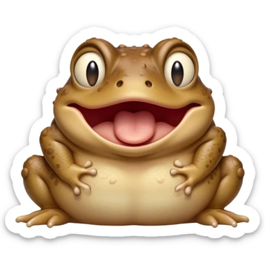 Cinematic Cute Yawning Toad Portrait Emoji, Head tilted slightly with a dramatic, wide-open yawn, showcasing a stout, textured body with drooping, warty features and sleepy, half-closed eyes, Simplified yet irresistibly adorable features, highly detailed, glowing with a soft, cozy woodland glow, high shine, relaxed yet expressive, stylized with a dash of whimsical amphibian charm, soft glowing outline, capturing the essence of a drowsy yet affectionate toad that appears ready to stretch out for a nap! sticker