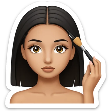 tan girl with black straight hair half her hair is back and the other half is in front and she’s applying mascara sticker