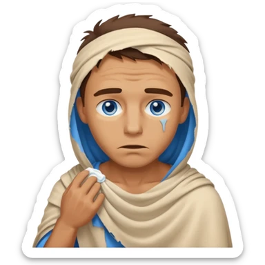 blue eyed desert man cowered with creme cloth sticker