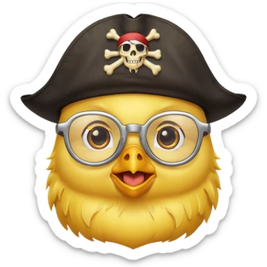 chick animal with glasses, pirate, yellow sticker