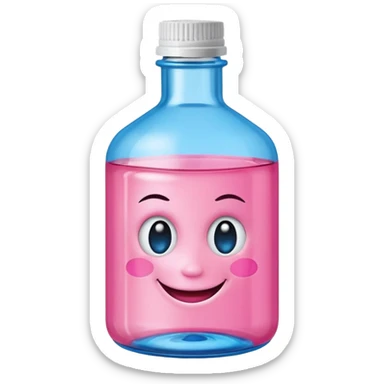 Smiling winking oil bottle pink blue top  sticker