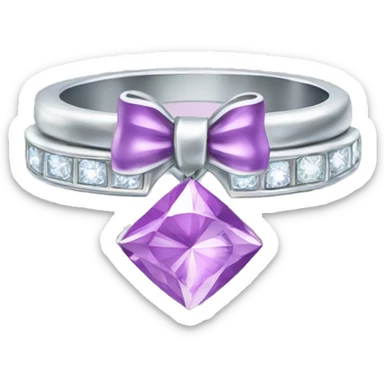 Silver diamond ring with a bow in light purple sticker