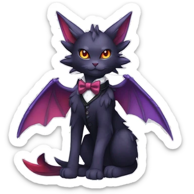  Cool cute edgy cartoon black purple red ethereal fantasy beautiful elegant nargacuga-Noivern-cat-Fakemon collar harness bow tie and bracers full body sticker