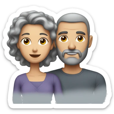 Muscular male with thinning hair and beard holding his wife with gray curly hair sticker
