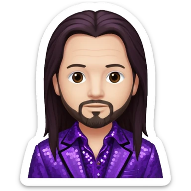 Jonathan Davis with long dark brown hair, purple sequin outfit sticker
