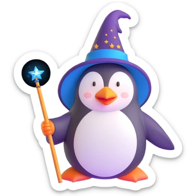 penguin wizard with magic wand and wizard hat sticker