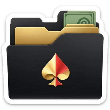 A minimal emoji-style icon of a matte black folder, slightly open, with a simple white or gold finance logo on the front symbolizing growth, stability, and money management, clean lines, subtle shading, and a professional, organized vibe. sticker