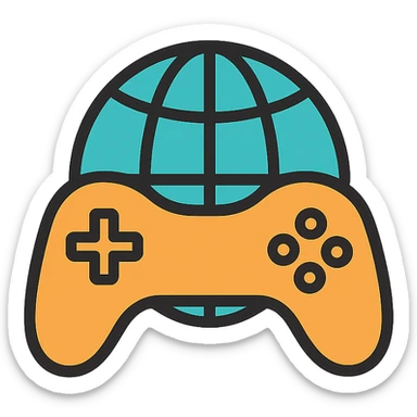 icon style of a globe with meridians with the overall silhouette of a gaming controller sticker