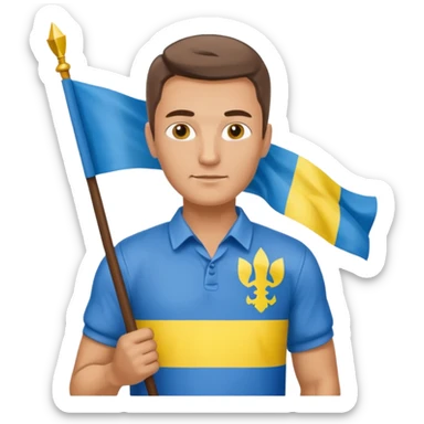 photorealistic Ukrainian man with the flag of Ukraine sticker