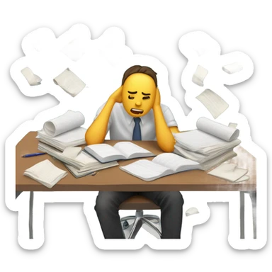 Stressed out student in test sticker