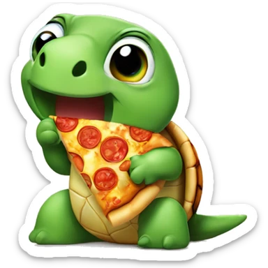 cute turtle eating pizza sticker