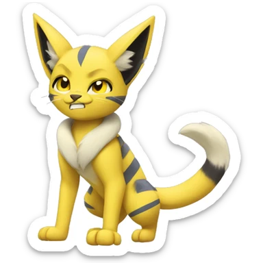 Yellow lombax-Zeraora-Renamon-cat sticker