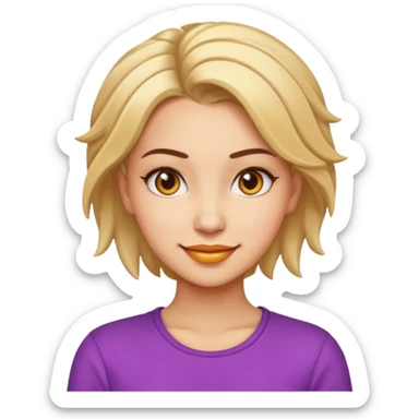 A stylish young woman with expressive eyes, trendy hairstyle, and a confident smile, dressed in fashionable casual wear, exuding charm and personality. Emoji style, vibrant colors, simple yet detailed. sticker