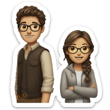 A brown haired boy with glasses with a brown haired girl with glasses  sticker