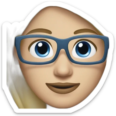 a blond woman with ponytail blue eyes glasses mac computer sticker