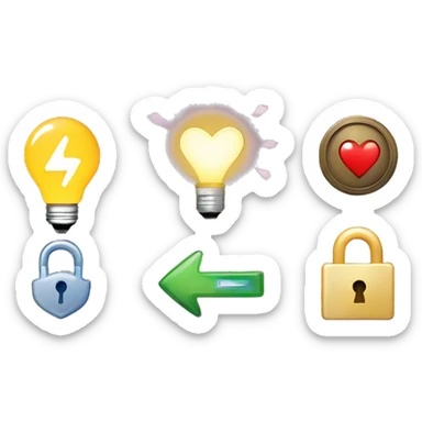 Top Left: A heart with an ear.
Top Right: A handshake with a lock.
Bottom Left: A circle of interconnected people.
Bottom Right: A glowing light bulb with a rising arrow. sticker