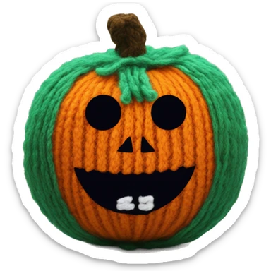 uesie pumpkin made of fuzz yarn with a cute scaryface sticker