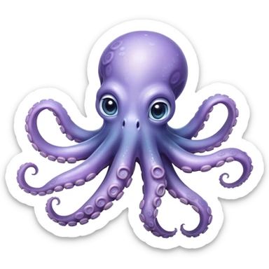 Meme-Worthy Floating Baby Octopus Portrait Emoji, Drifting gracefully in the water with soft, curled tentacles and a dreamy, weightless posture, showcasing a smooth, rounded light blue-purple body with mesmerizingly large, gentle eyes gazing into the abyss, Simplified yet poetically expressive features, highly detailed, glowing with a soft, celestial marine glow, high shine, quiet and mystical, stylized with an air of deep-sea serenity, soft glowing outline, capturing the essence of a tiny, peaceful cephalopod floating endlessly in the infinite beauty of the ocean depths! sticker